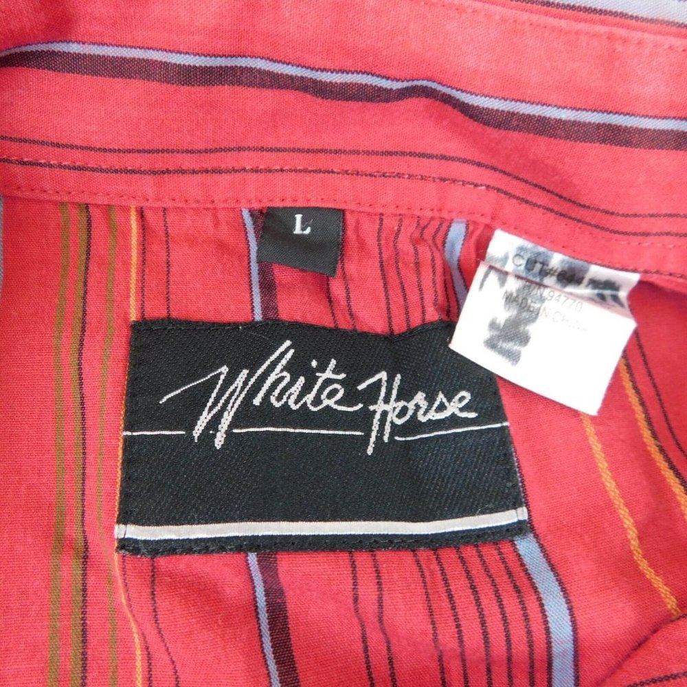 White Horse Pearl Snap Up Men Red with Stripes Shirt Western Rockabilly Size L - Picture 10 of 10